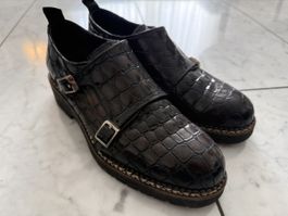 PASITO Damen Monkstrap Loafer / Halbschuhe in Kroko-Optik
