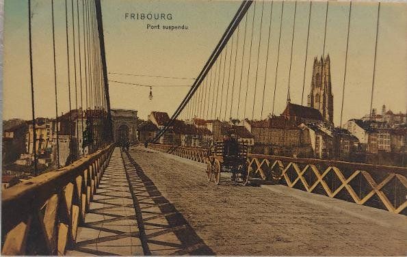 Cartoline postali: FRIBOURG - Pont suspendu - 1908 – Usato da Delémont venduto da Domdom1