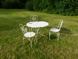 Gartentisch mit 3 Stühlen Vintage, Shabby Chic, Weiss ab 1.-