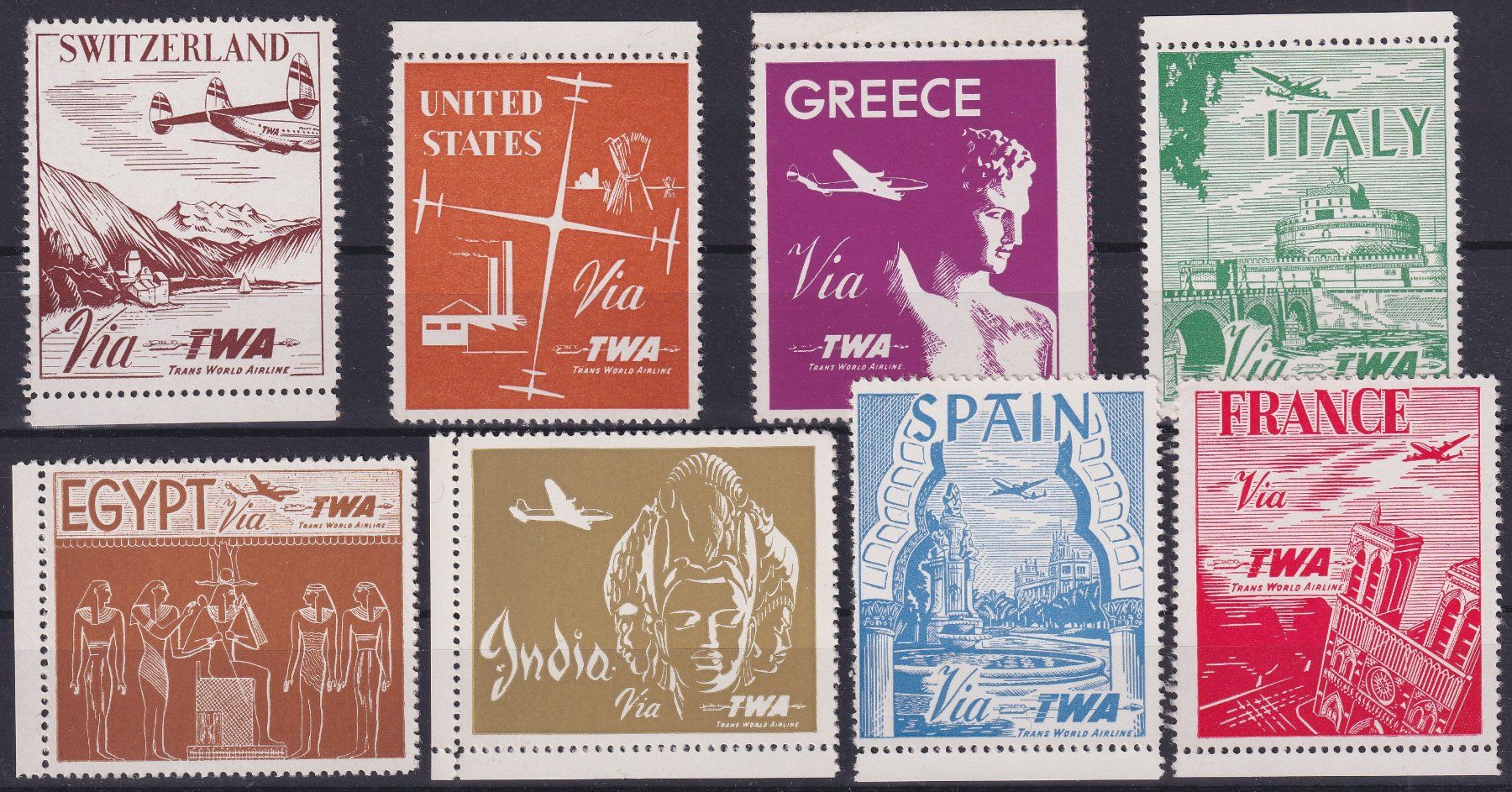Tutti i francobolli: Flugspende Vignette 1949.1 VIA TWA postfrisch **, + Länder – Usato da Ebikon venduto da SilvioFreund