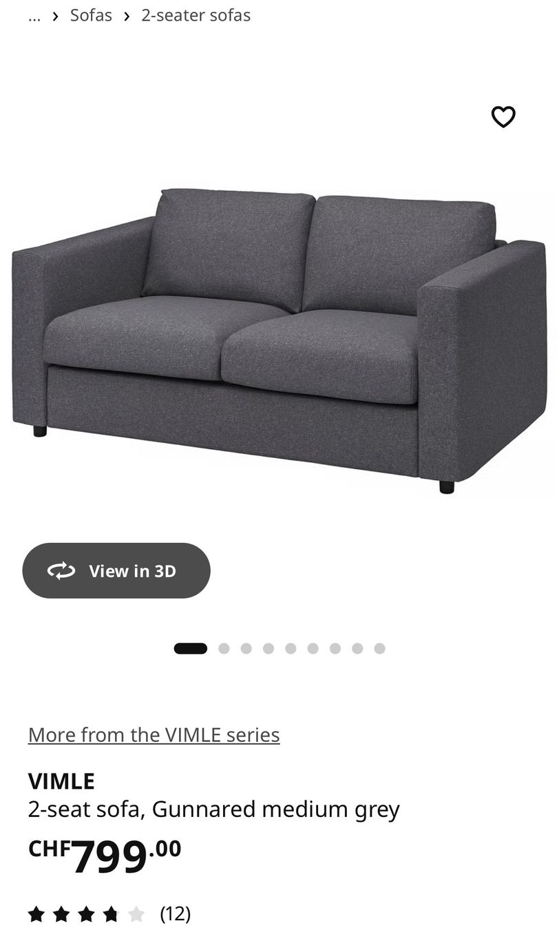 Ikea Divani: IKEA VIMLE 2-Seater Sofa, Grey – Usato da Lausanne venduto da jckim 3