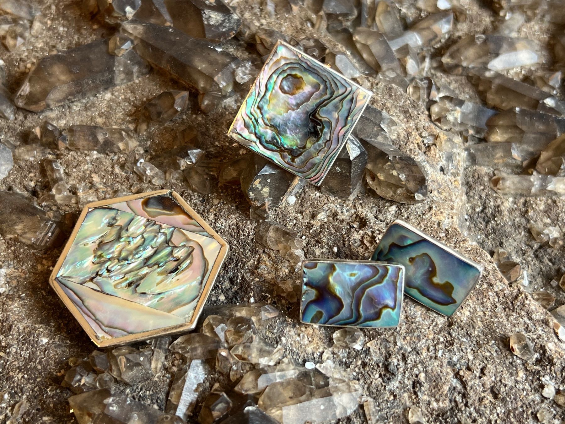 Anelli: Statement Ring quadratisch 925 Silber Abalone Paua Muschel – Nuovo (secondo la descrizione) da Bern venduto da Jiffy 8
