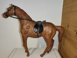 Vintage Leder-Pferd Figur Kunsthandwerk Deko 33 cm