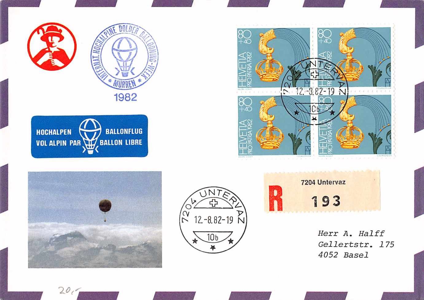 Alle Briefmarken: Schöner Ballonbrief UNTERVAZ ab 1.-- – Gebraucht aus Winterthur von SchatzchischtliWinti