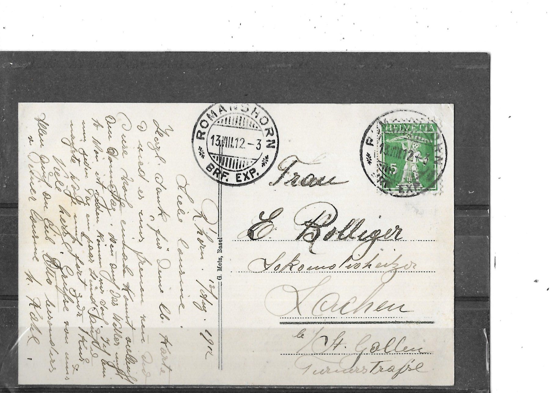 Ansichtskarten: TG Romanshorn 1912 – Gebraucht aus Schocherswil von Wilare 1