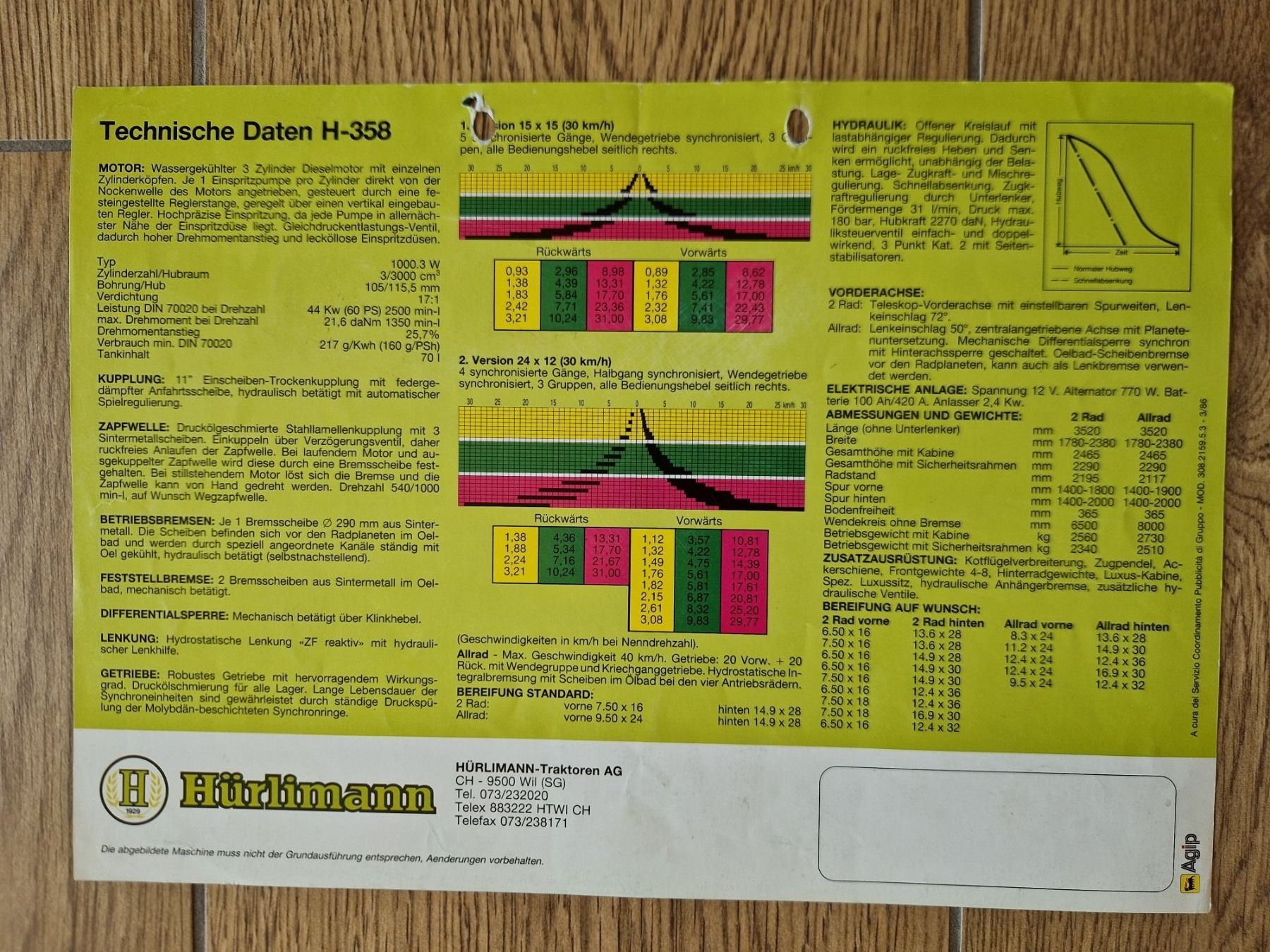 Trattori: Original Prospekt Hürlimann Traktor H-358 – Usato da Dürnten venduto da Bachtel84 1