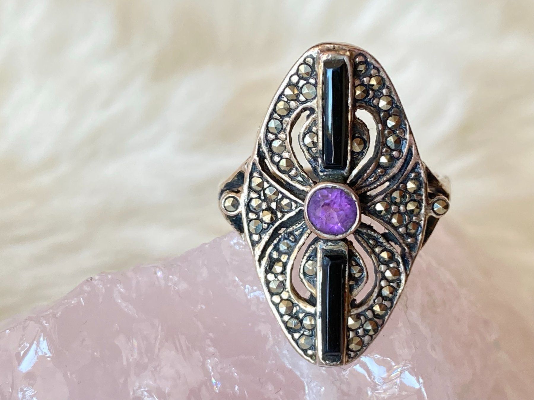 Anelli: Ring Silber 925 mit lila+schwarzem Stein – Usato da Istighofen venduto da Ringparadies