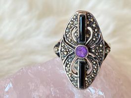Ring Silber 925 mit lila+schwarzem Stein
