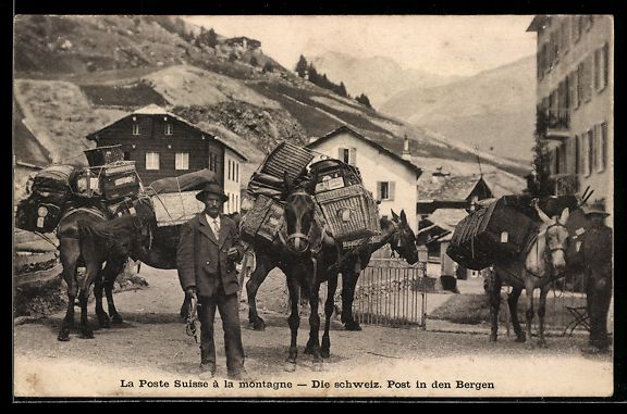 Cartoline postali: AK Saas-Fee, Schweiz. Post in den Bergen – Usato da Berlin venduto da bartko-reher