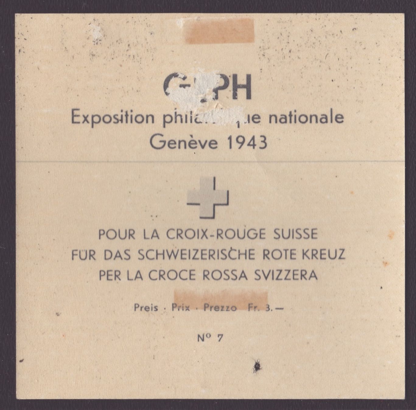 Tutti i francobolli: W18 1943 Bloc GEPH obl 17.IX.43 – Usato da Delémont venduto da Silte 1