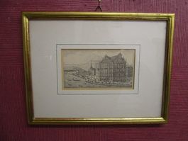 Origianl Federlitho um 1870 von Luzern - Schwanenplatz
