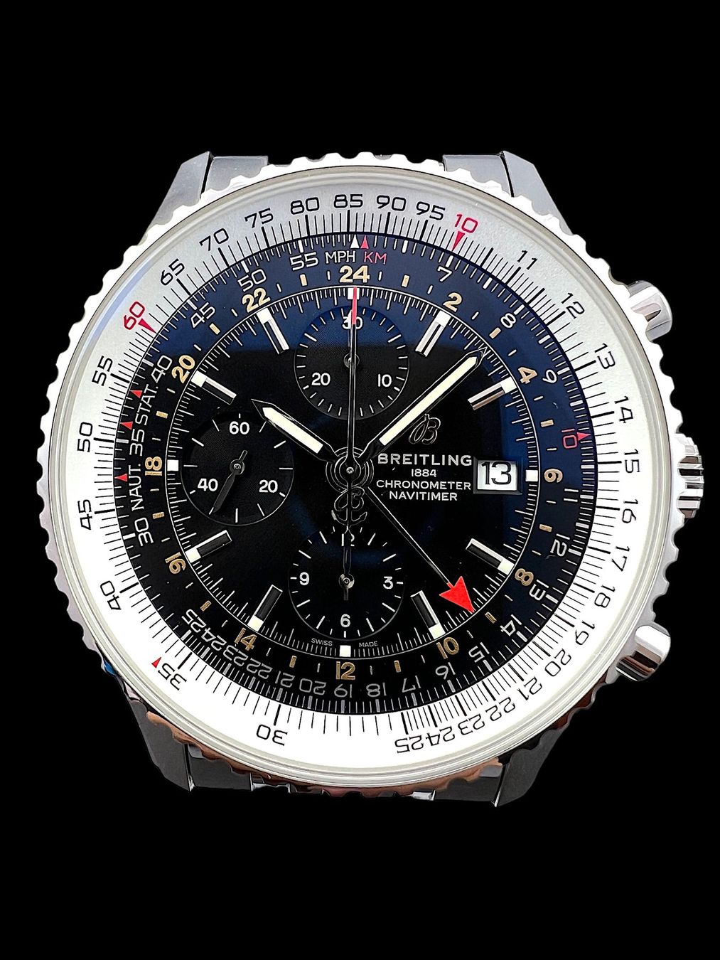 Breitling Orologi: Breitling Navitimer GMT Chrono Automatic 46mm Fullset *U692 – Usato da Zürich venduto da GalerieInauen 1