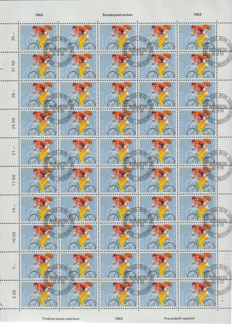 Alle Briefmarken: Timbres-poste spéciaux 1983 Bern 4 feuilles – Gebraucht aus Crans-Montana von kira56 3