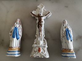 Antikes Kruzifix Jesus Kreuz Porzellan 2x Madonna Glauben
