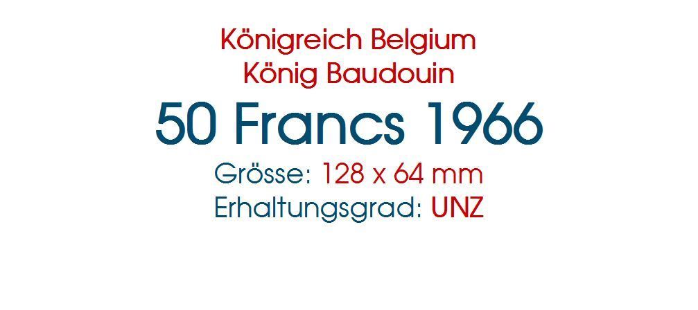 Banknoten: 50 francs Belgien 1966 UNZ – Neu (gemäss Beschreibung) aus Flamatt von samowarow 1