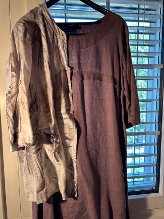 Schönes Kleid & Jäckli Kombi Gr. 48, Leinen, lila/aubergine