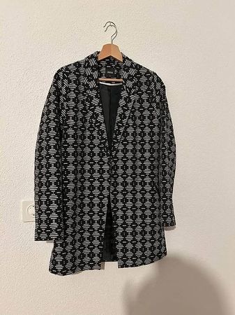 Oasis Black & White Geo Print Longline Jacket, size S