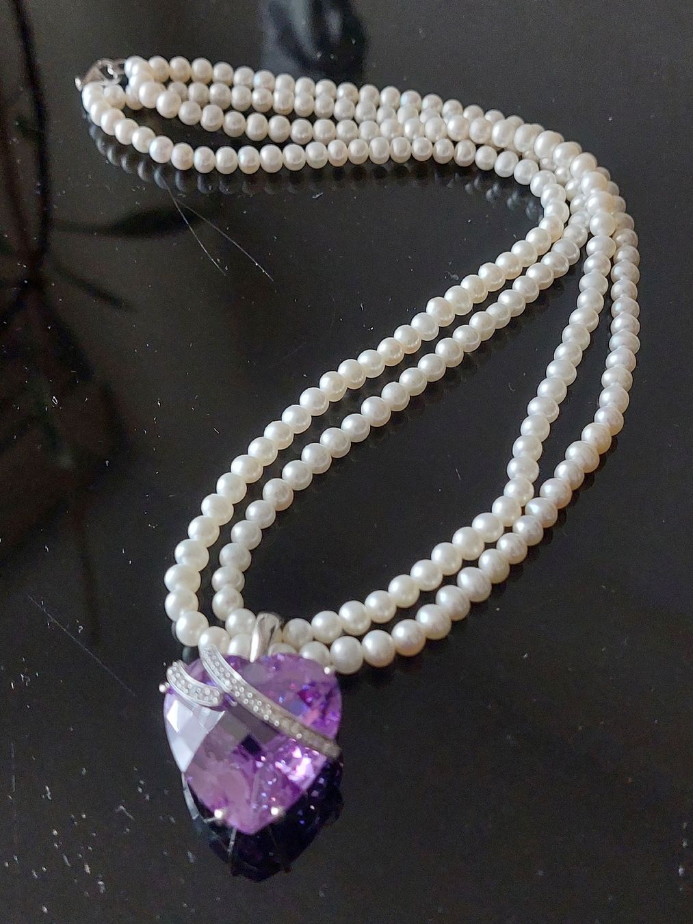 Catenine: Perlenkette mit Amethystherz – Usato da Altstätten SG venduto da sab_pwh6 1