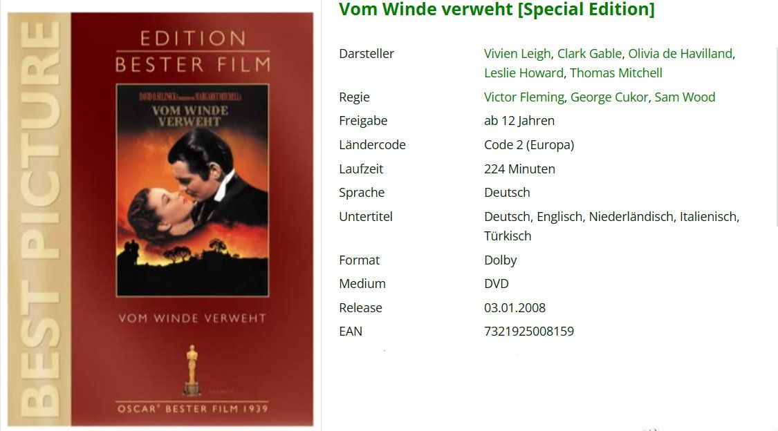 Tutti i DVDs: Vom Winde verweht- Sonderedition-DVD – Usato da Dietikon venduto da Ruempfli 1