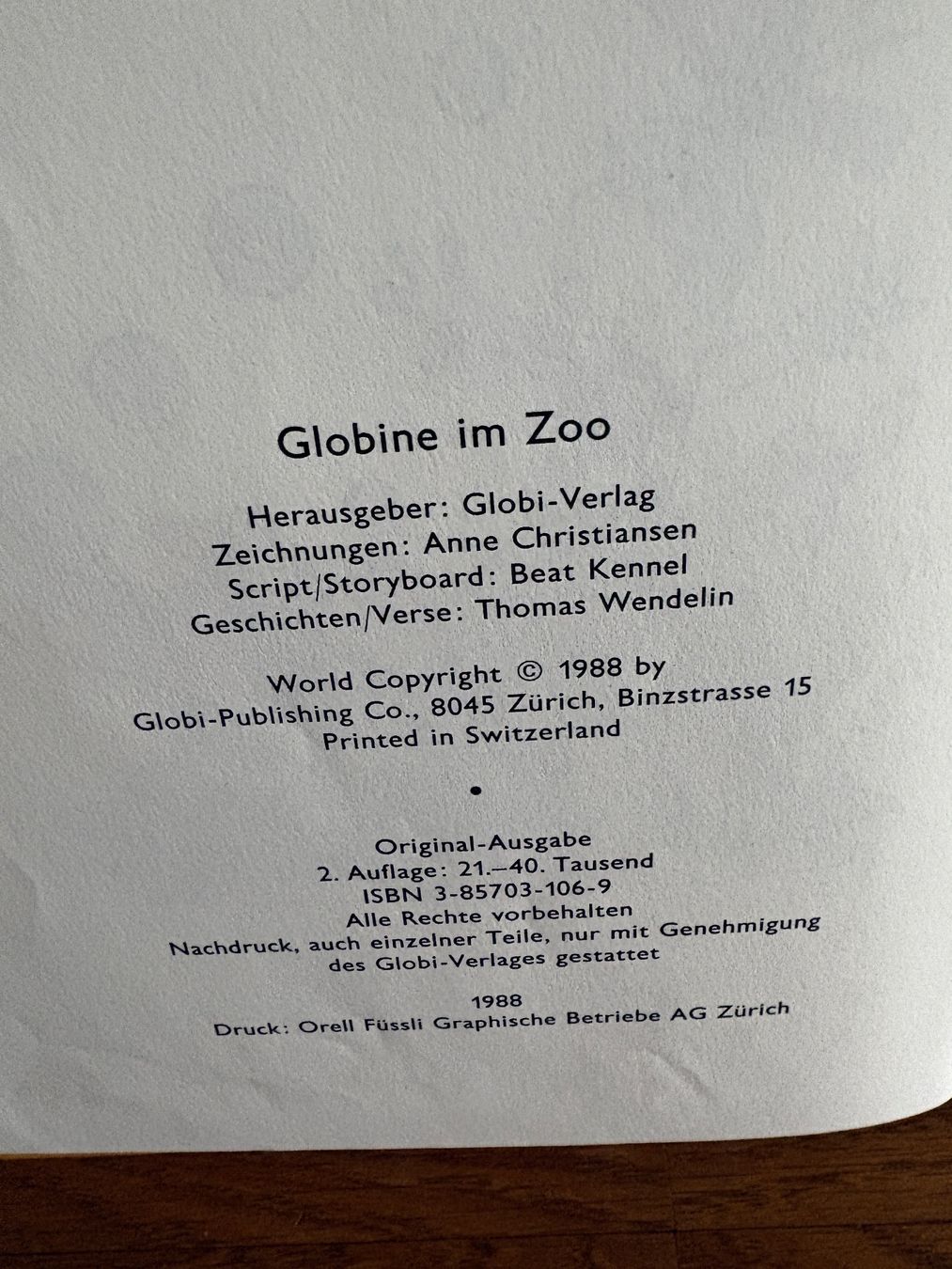 Bücher: Globine im Zoo – Gebraucht aus Zürich von sch_kqj7 1