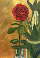 Acrylgemälde Rose rote Blume goldener Hintergrund neu