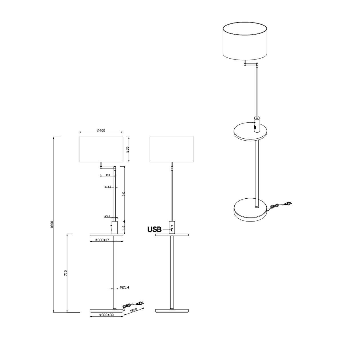 Lampade: Stehleuchte, 160 cm Höhe, Stoffschirm – Nuovo (secondo la descrizione) da Kreuzlingen venduto da Smart-Light 5