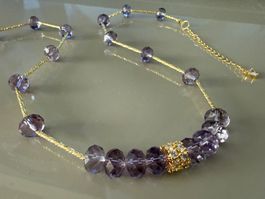 Amethyst Halskette vergoldet Choker Halsschmuck Collier 40