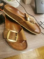 Birkenstock Arizona cuir tabac boucle dorée - Taille 39