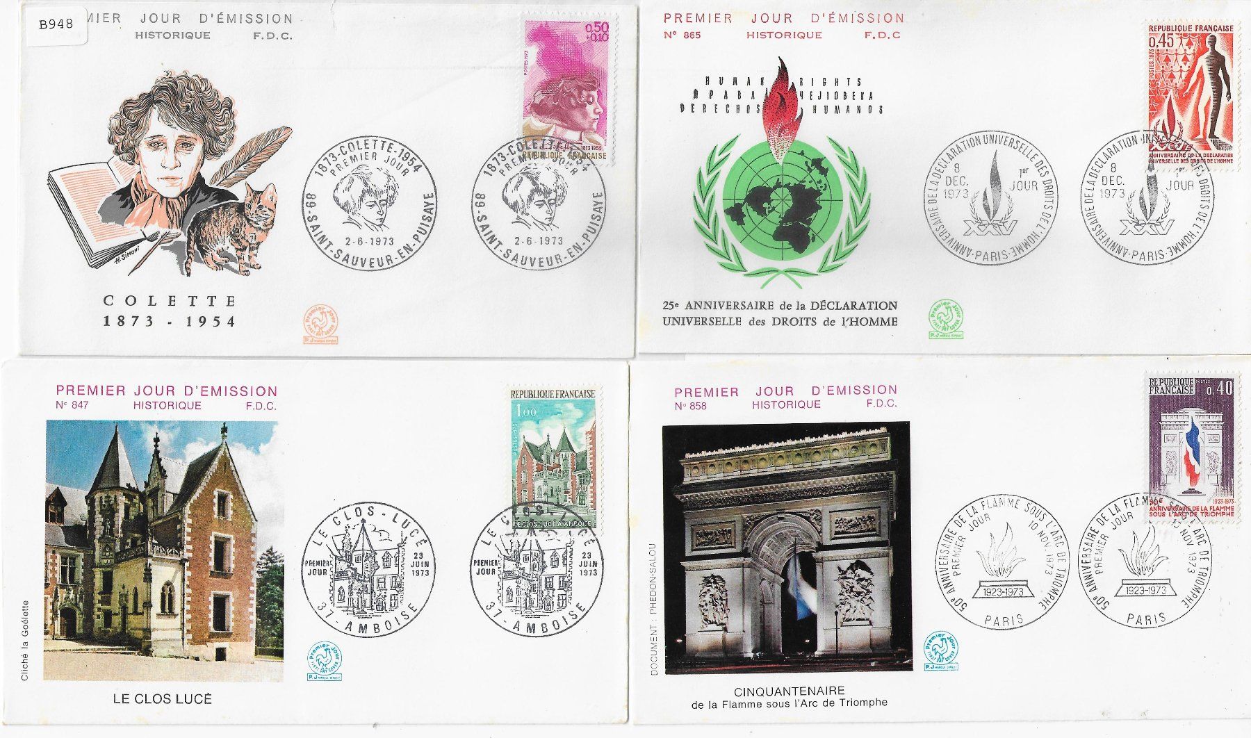 Alle Briefmarken: 4 FDC Frankreich 1973 – Neu und originalverpackt aus Ettingen von Kartenplanet