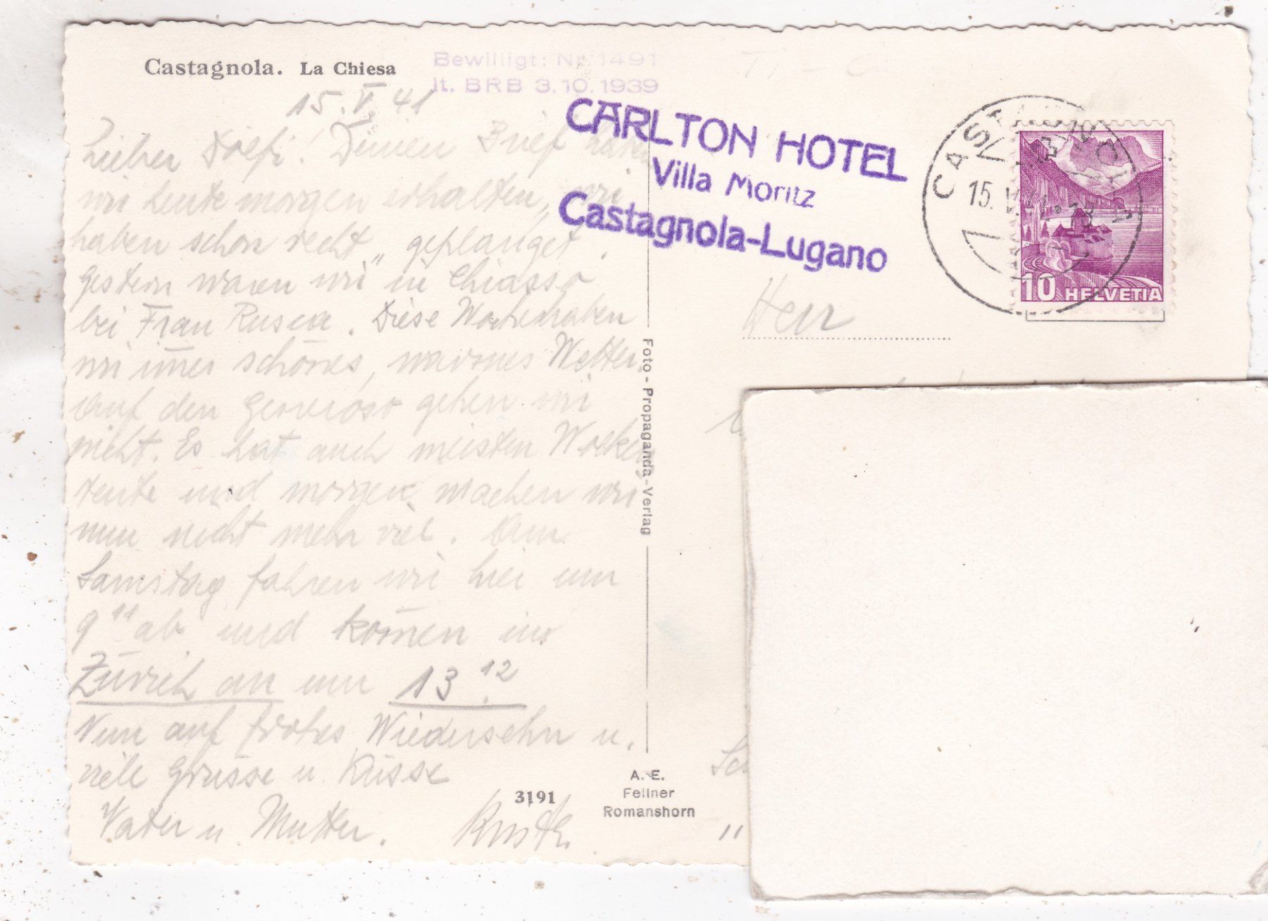 Ansichtskarten: Castagnola La Chiesa 1941 – Gebraucht aus Herisau von Lisegrat2008 1