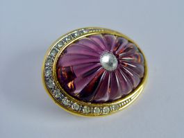 Vintage Brosche, Lila Glas und Strass