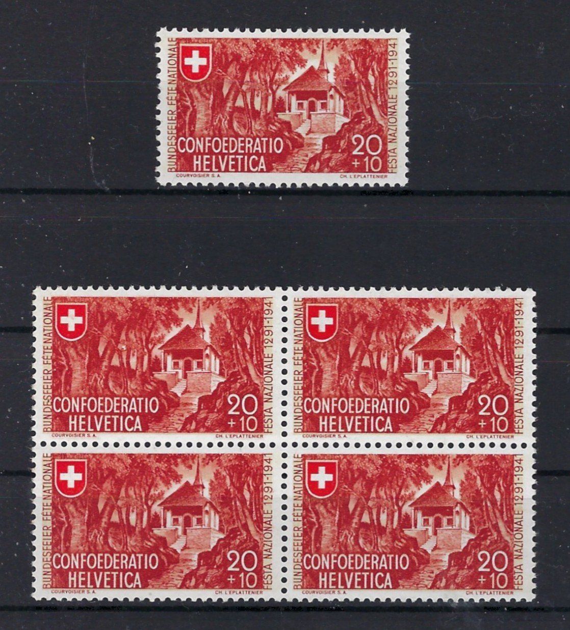 Tutti i francobolli: 1941 Pro Patria Viererblock + Einzel postfrisch  15959 – Usato da Lunden venduto da Animus999