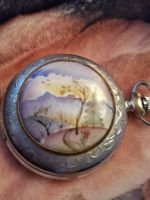 MECH.TASCHENUHR MIT EMAILLE-MALEREI LANDSCHAFT