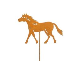 Kleines Pferd am Stab 45cm Metall Rostoptik Pferd: 16 x 10.5