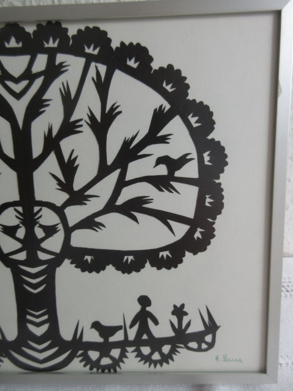 Grafica & Litografie: Hübscher Scherenschnitt, Vögel im Baum – Usato da Binningen venduto da mondoantico 2