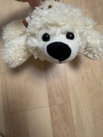 Stofftier Hund weiss mit Schal guter Zustand