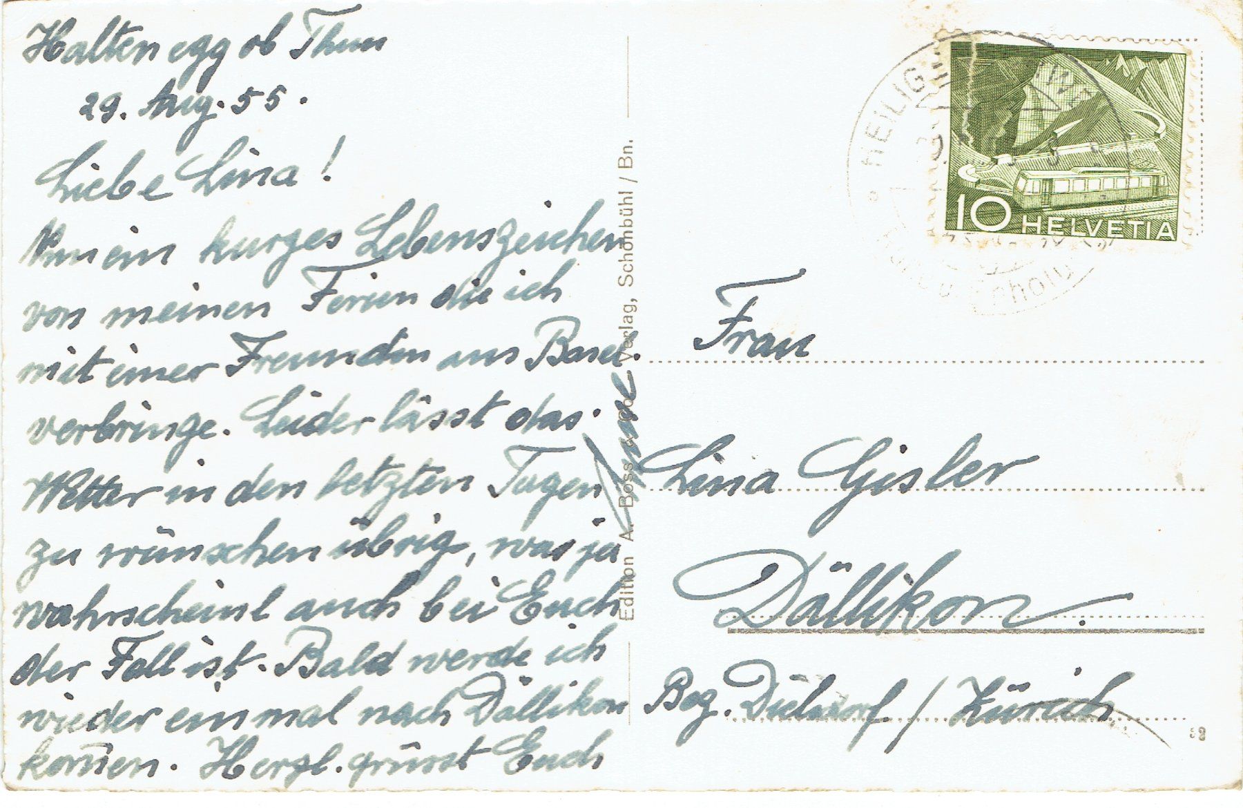 Cartoline postali: Heiligenschwendi BE 1955 – Usato da Otelfingen venduto da Schmitte9 1