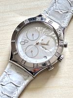 Swatch Uhr, Damenuhr, Chronograph, weisses Lederarmband