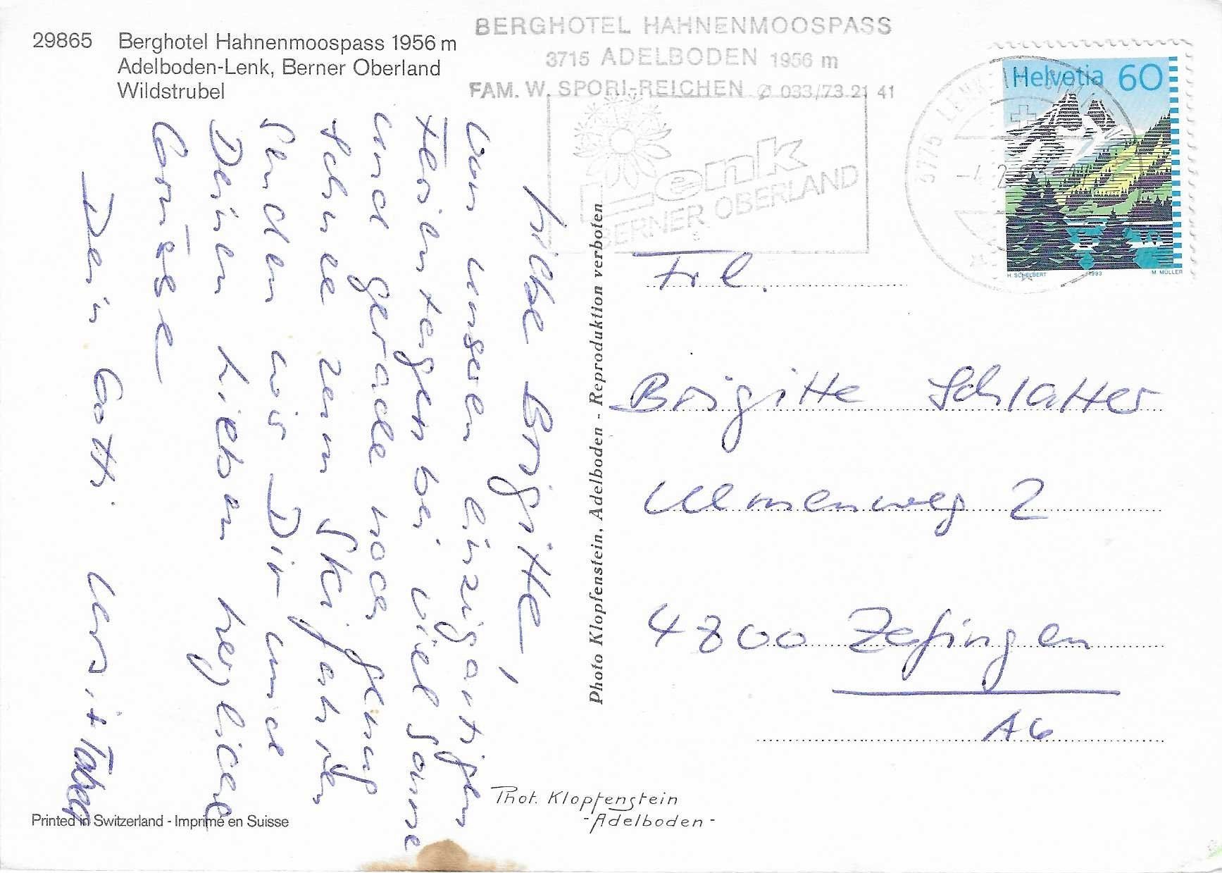 Cartoline postali: Berghotel Hahnenmoospass Adelboden-Lenk BE – Usato da Rothrist venduto da Stranglehold 1