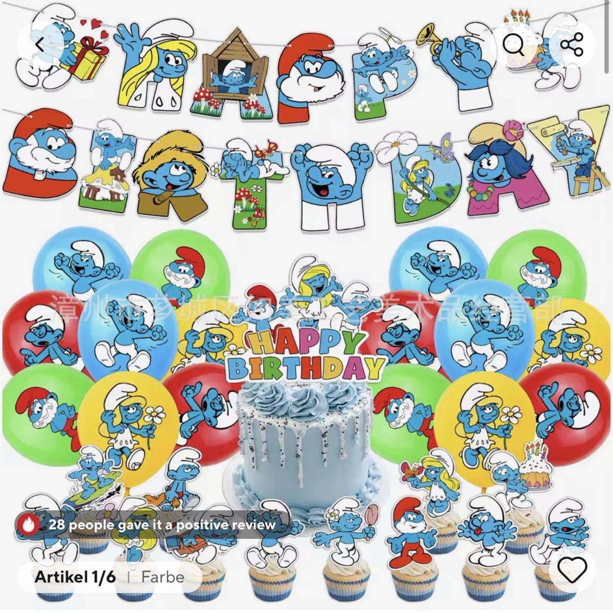Tutte le decorazioni: Schlumpf Smurf Geburtstagspaket Deko – Nuovo (secondo la descrizione) da Kloten venduto da san_v8fv