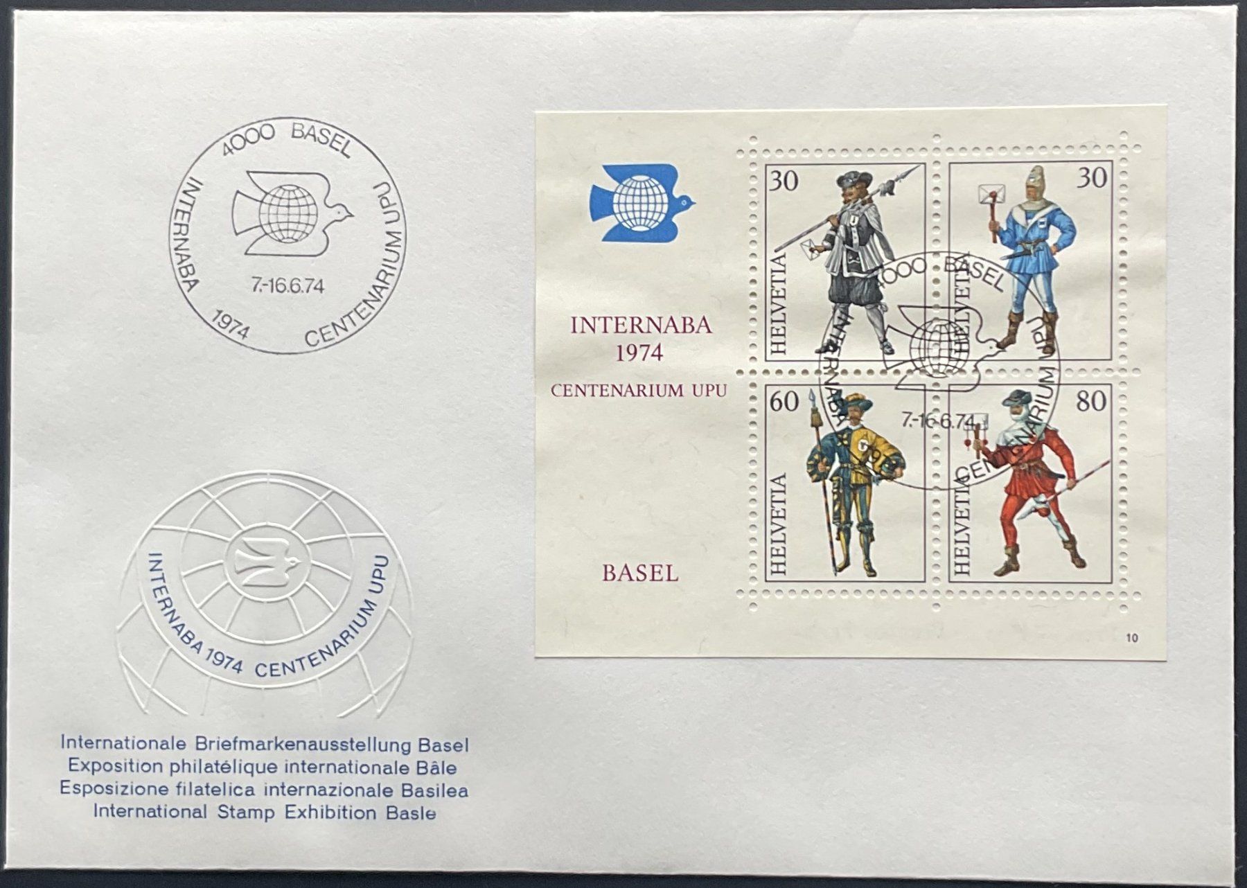 Alle Briefmarken: INTERNABA-Block 1974 mit verschiedenen Stempeln – Neu (gemäss Beschreibung) aus Luzern von 19primeln