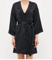 Peignoir en satin noir Lauren Ralph Lauren avec dentelle -S