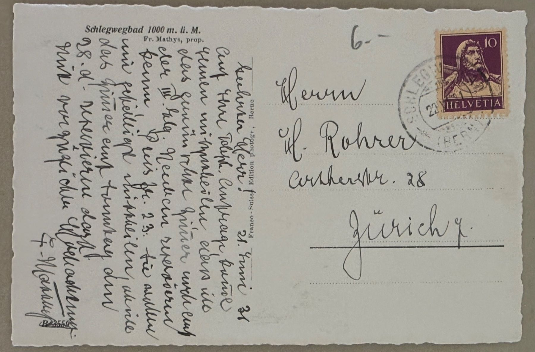 Cartoline postali: Schlegwegbad BE, 1931 – Usato da Frauenfeld venduto da Merk52 1