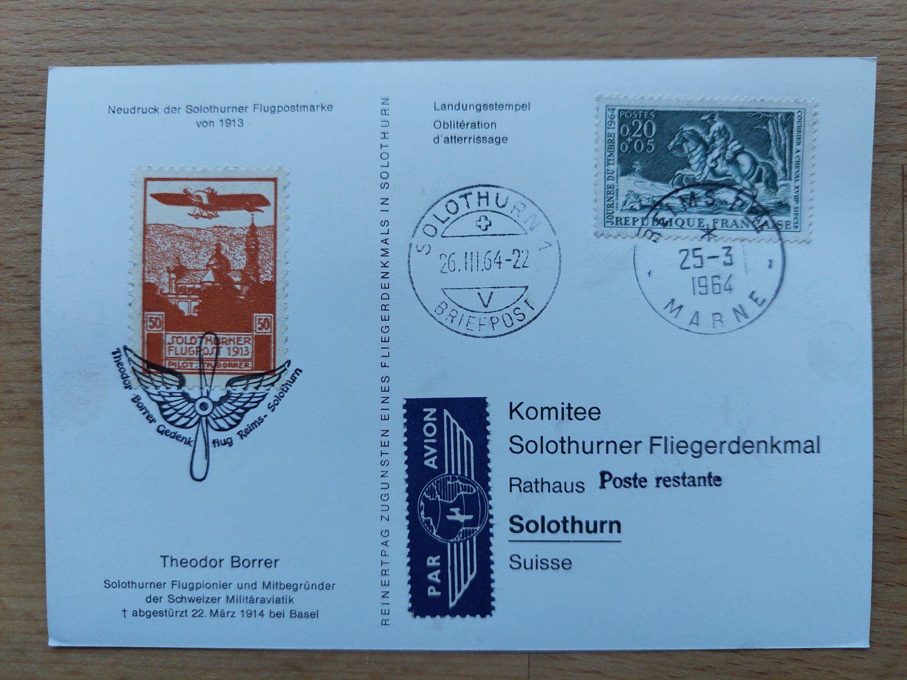 Cartoline postali: AK Flugzeug Theodor Borrer Flugpostmarke – Usato da Obfelden venduto da Foto_Bild_Kunst_Buch 1