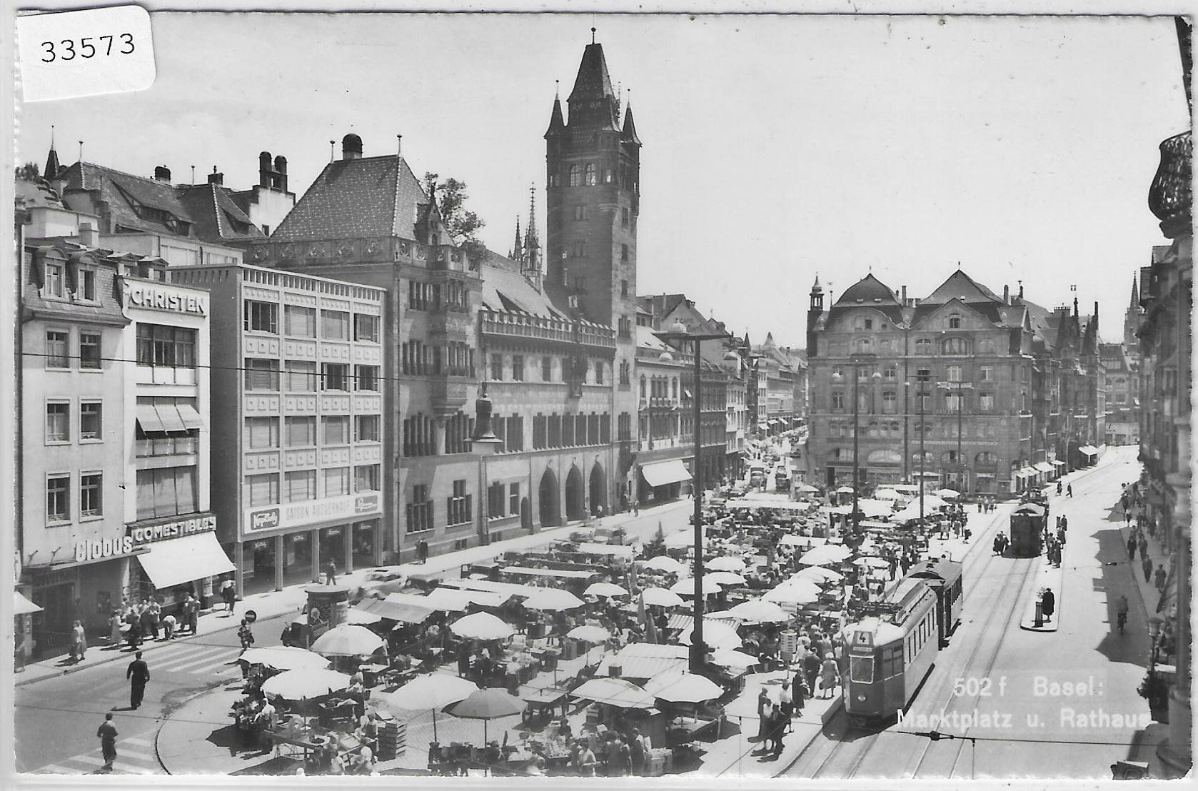 Cartoline postali: Basel - Marktplatz u. Rathaus - Tram Tramway animee – Usato da Ettingen venduto da Kartenplanet