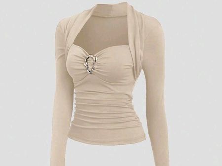 🆕️ Elegantes 2-in-1 Top mit Raffung & goldener Schnalle 8️⃣