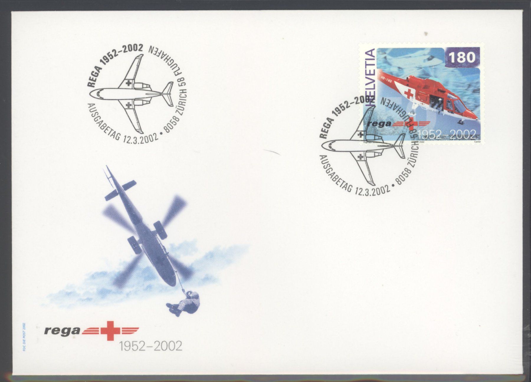 Alle Briefmarken: 2002, FDC, Sondermarke 50 Jahre Rega – Gebraucht aus Willisau von Vollstempel