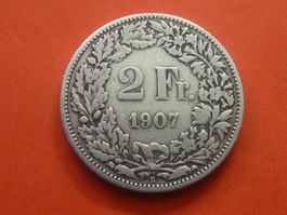 2 Fr. 1907  Auflage nur 0,30 Mio.  -  Ungereinigt  -