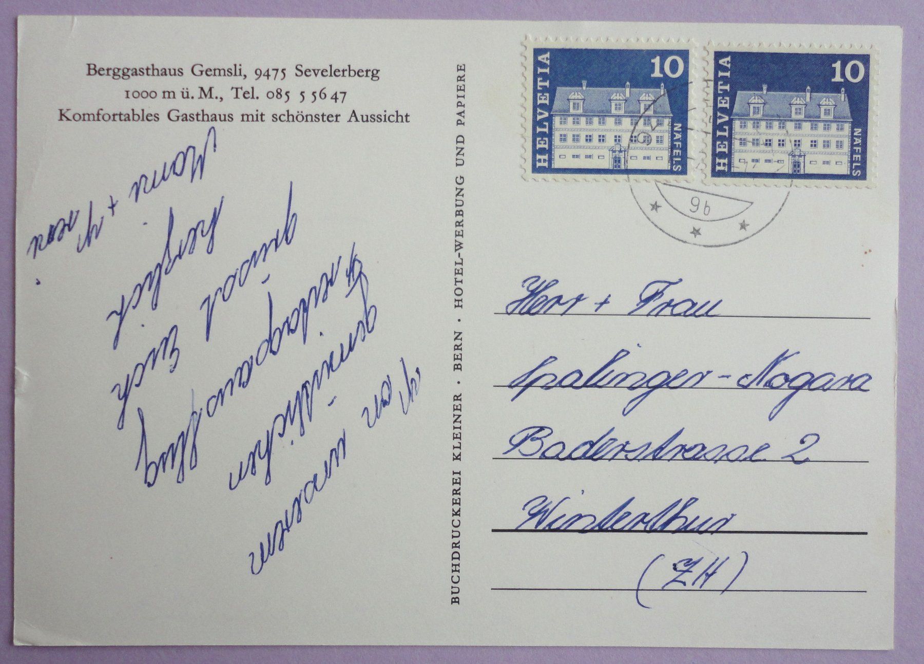 Cartoline postali: Berggasthas Gemsli, Sevelerberg – Usato da Fétigny venduto da Billy2miny 1