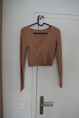 Top cache-cœur côtelé beige – Taille XS